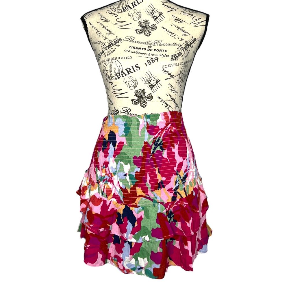 BB Dakota by Steve Madden (M) Smocked Waist Tiered Ruffles Floral Mini Skirt
